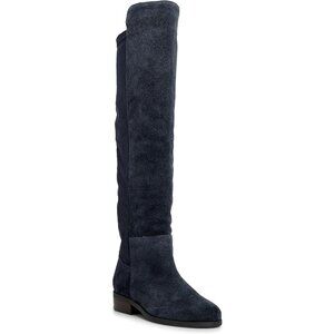 Women's Bright Blue Above the Knee Pointed Toe Low Heel Calypso Winter Long Boot